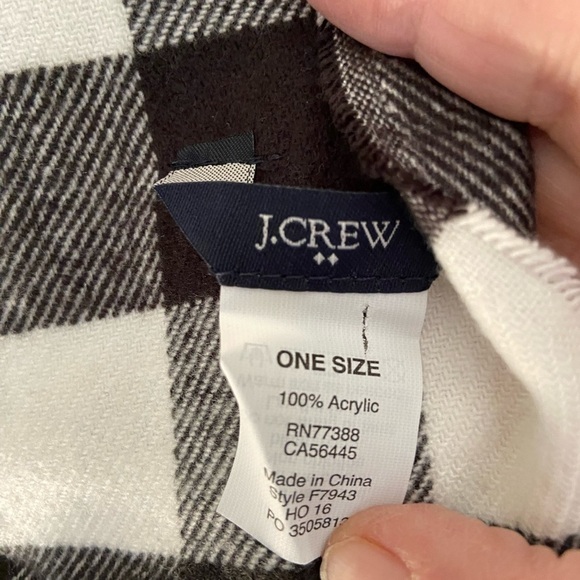 J. Crew shawl with b&w pompoms and a lively check pattern. Super soft flannel. - Picture 5 of 5